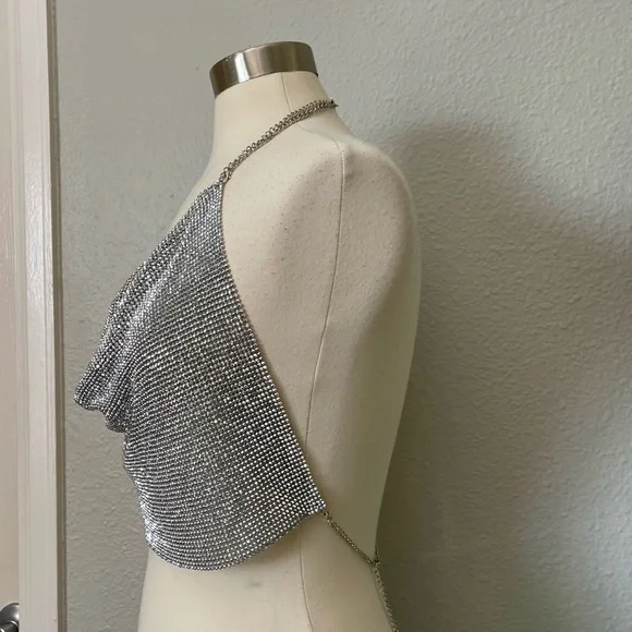 NWT Bodyrage Silver Chainmail Halter Top OSFM Clubwear Sexy New - Picture 2 of 9